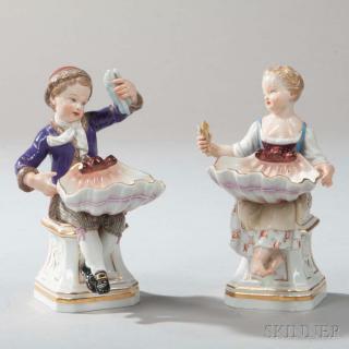 Appraisal: Two Meissen Porcelain Figural Salt Cellars Germany th th century