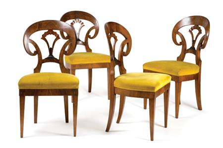 Appraisal: Set of Four Biedermeier Part Ebonized Walnut Side Chairs Estimate