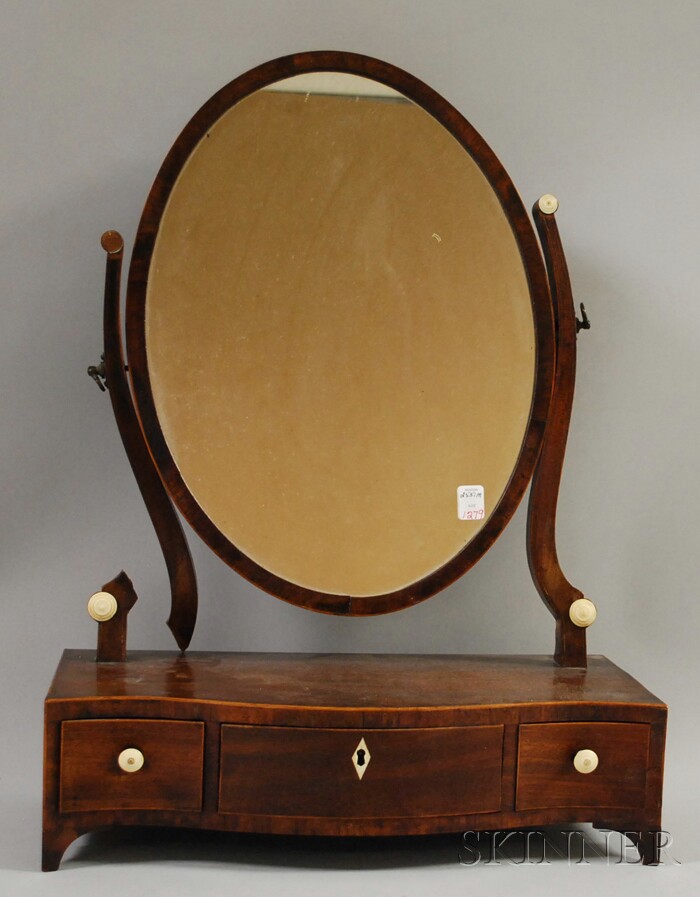 Appraisal: Regency Oval Inlaid Mahogany Shaving Mirror on Serpentine Cabinet