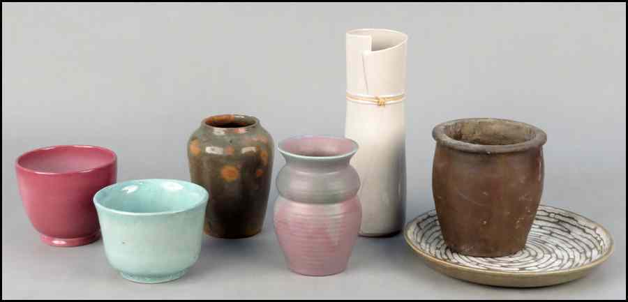 Appraisal: MUNCIE POTTERY MATTE GLAZE VASE Together with six pottery vases