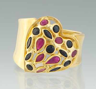 Appraisal: A Ladies' Ruby and Sapphire Heart Ring k yellow gold