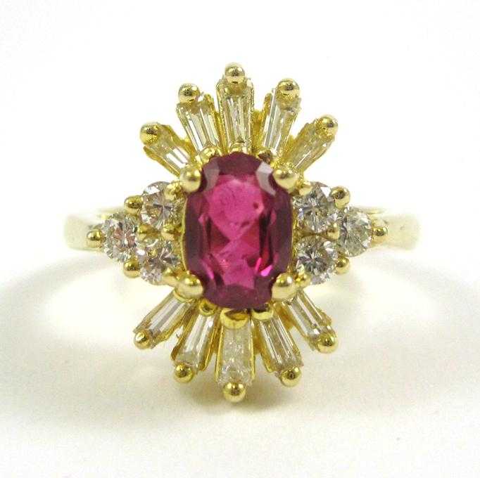 Appraisal: RUBY DIAMOND AND FOURTEEN KARAT GOLD RING with six round-cut