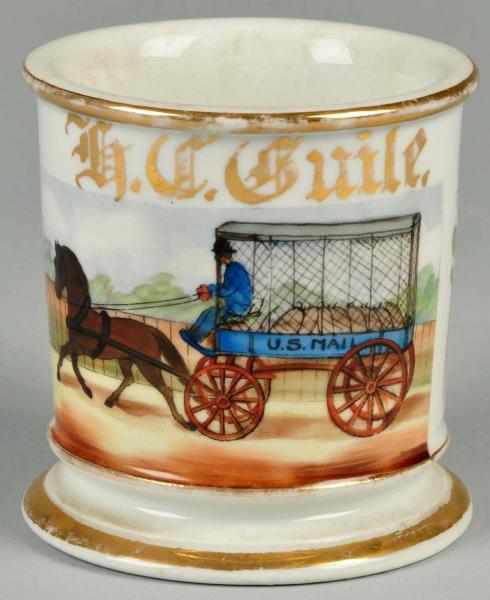 Appraisal: Single Horse Drawn US Mail Wagon Shaving Mug Description Gilt