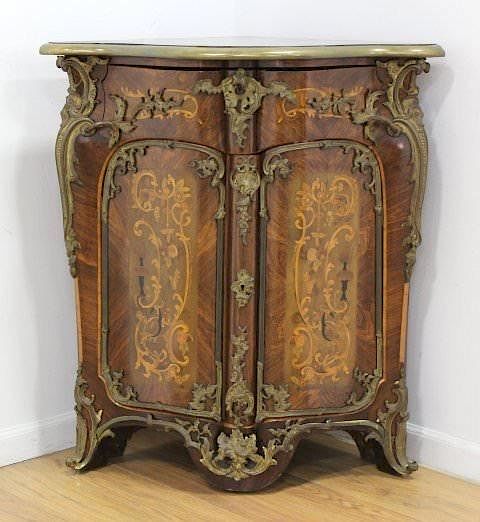 Appraisal: Louis XV Style Bronze Mounted Marquetry Encoignure th Century French