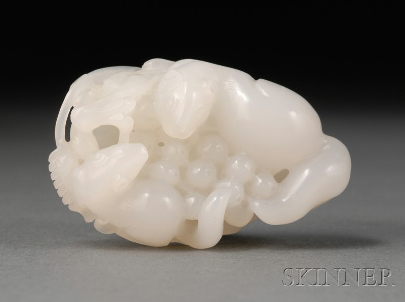 Appraisal: Jade Carving pure white stone carved as pair of squirrels