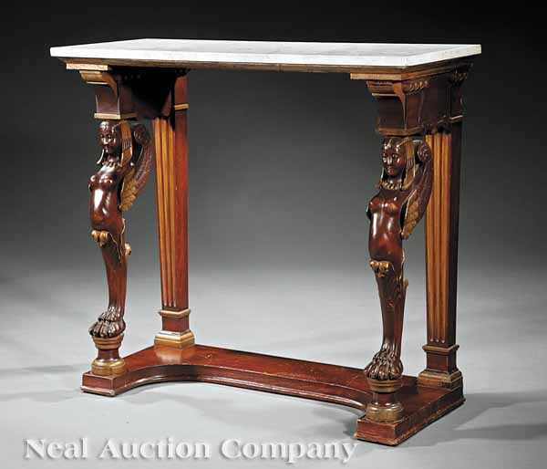 Appraisal: An Egyptian Revival Carved and Gilded Mahogany Pier Table mid-