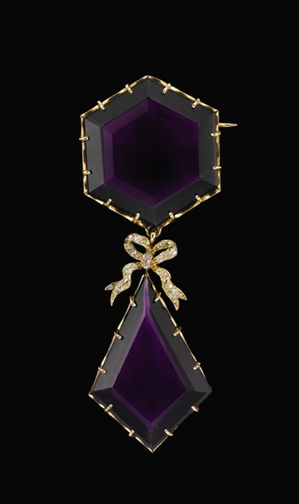 Appraisal: Yellow gold amethyst and diamond brooch victorian Hexagonal and kite