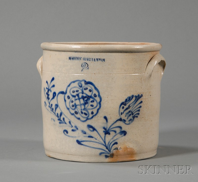 Appraisal: Cobalt-decorated Stoneware Crock WHITES' BINGHAMTON New York late th century