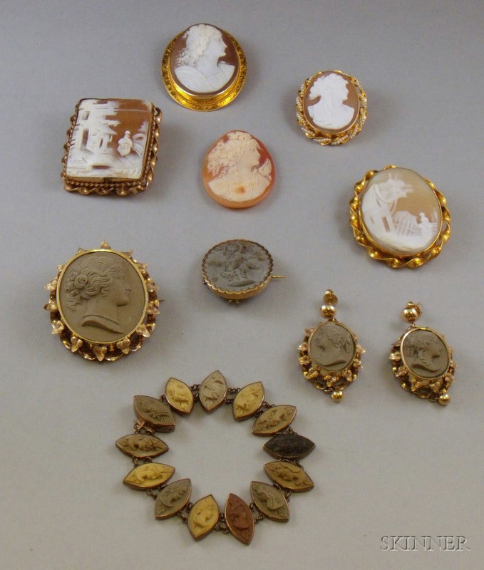 Appraisal: Group of Assorted Cameo Jewelry including an unmounted shell carved