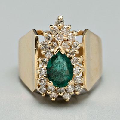 Appraisal: Emerald and diamond ring central pear faceted emerald estimated weight