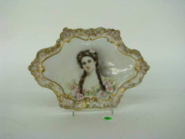 Appraisal: French Porcelain Dresser Plateau hand painted portrait and gold decoration