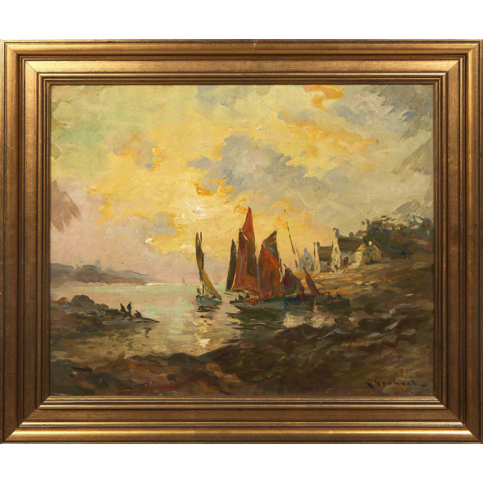 Appraisal: Granval Harbor Scene early th c oil on canvas signed