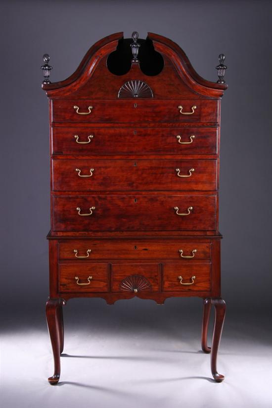 Appraisal: AMERICAN MASSACHUSETTS QUEEN ANNE REVIVAL CHERRYWOOD HIGHBOY composed of old