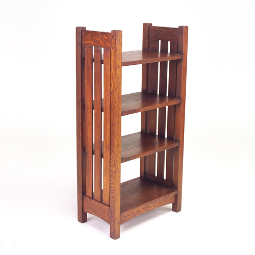 Appraisal: L J G STICKLEY Magazine stand with slatted sides arched