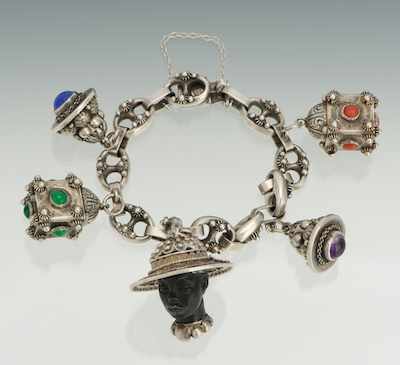 Appraisal: Silver Italian Charm Bracelet An Etruscan revival silver charm bracelet