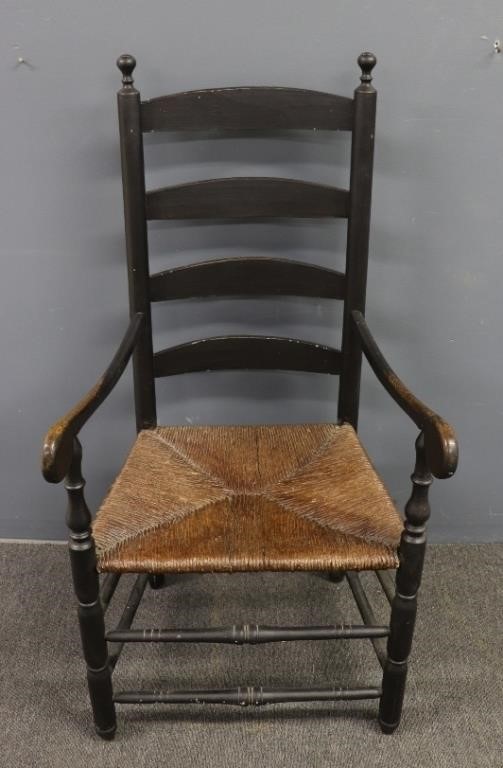 Appraisal: New England William Mary four slat ladder back armchair th