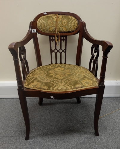 Appraisal: Edwardian Mahogany armchair