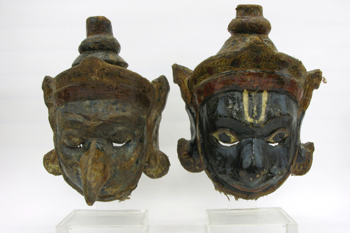 Appraisal: TWO LARGE SIAMESE THAILAND HAND MADE MASKS Textile and papier