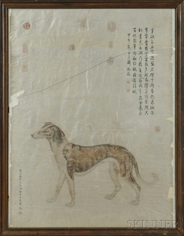 Appraisal: Painting Depicting a Greyhound China in the manner of Lang