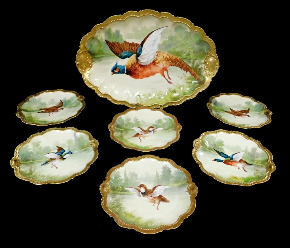 Appraisal: Limoges Comte D'Artois seven pieces featuring hand painted game birds