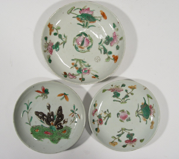 Appraisal: Three Oriental porcelain dishes enamelled with flowers character mark to