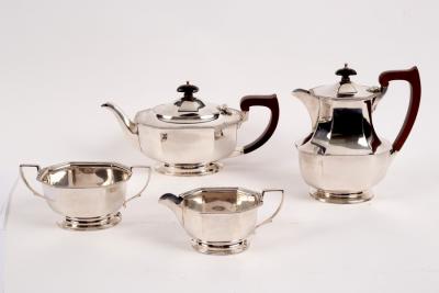 Appraisal: A four-piece silver tea service Birmingham of canted rectangular form