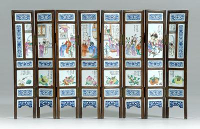 Appraisal: Chinese diminutive eight-panel screen hardwood frame with shaped bronze hinges