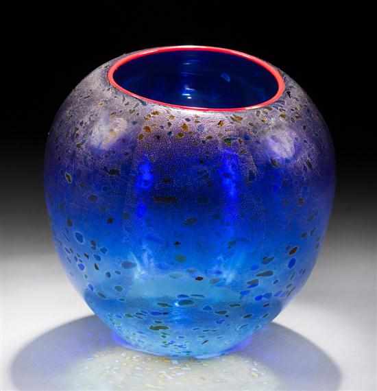 Appraisal: Dale Chihuly American b Cobalt blue basket with cadmium red