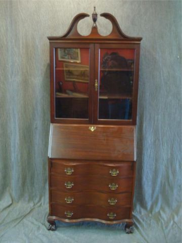 Appraisal: Mahogany Secretary Bookcase Gov Winthrope style with serpentine front From