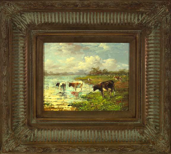 Appraisal: British School st Century Cattle Watering oil on panel x