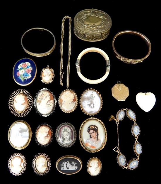 Appraisal: JEWELRY Costume jewelry pieces mostly gold filled cameos signed pieces