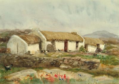 Appraisal: FRANK MCKELVEY Thatched Cottage with Chickens signed x gilt frame