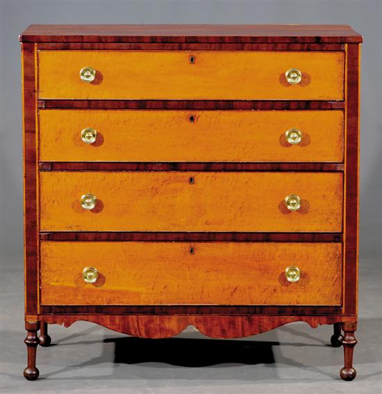 Appraisal: American cherry and birds-eye maple chest of drawers circa rectangular