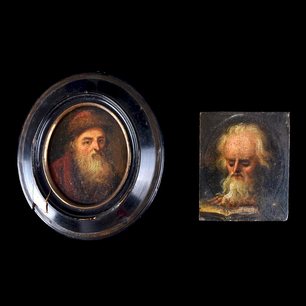 Appraisal: Two Old Master Miniatures Two Old Master Miniature Portrait Oil