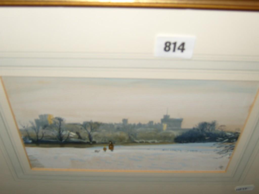 Appraisal: A watercolour of a winter scene with figures Windsor Castle