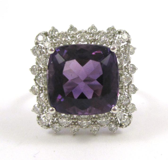 Appraisal: AMETHYST DIAMOND AND FOURTEEN KARAT GOLD RING The white gold