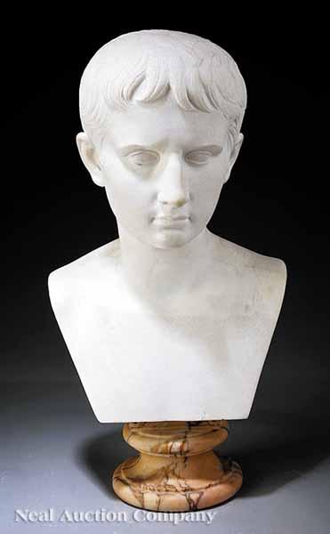 Appraisal: A Continental White Marble Bust of Octavian later Caesar Augustus