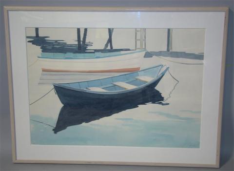 Appraisal: WILLIAM ZINGARO AMERICAN TH CENTURY TWO SKIFFS ANCHORED Watercolor on