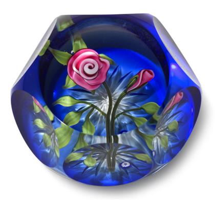 Appraisal: Johne Parsley miniature faceted 'Rose' paperweightWith a rose and bud