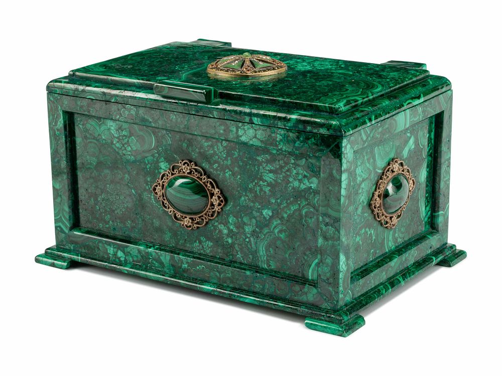 Appraisal: A Continental Malachite Table Casket A Continental Malachite Table Casket