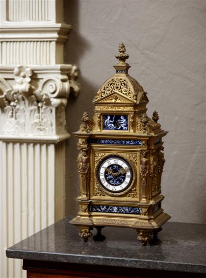 Appraisal: French Renaissance Revival gilt bronze and enamel table clocklate th