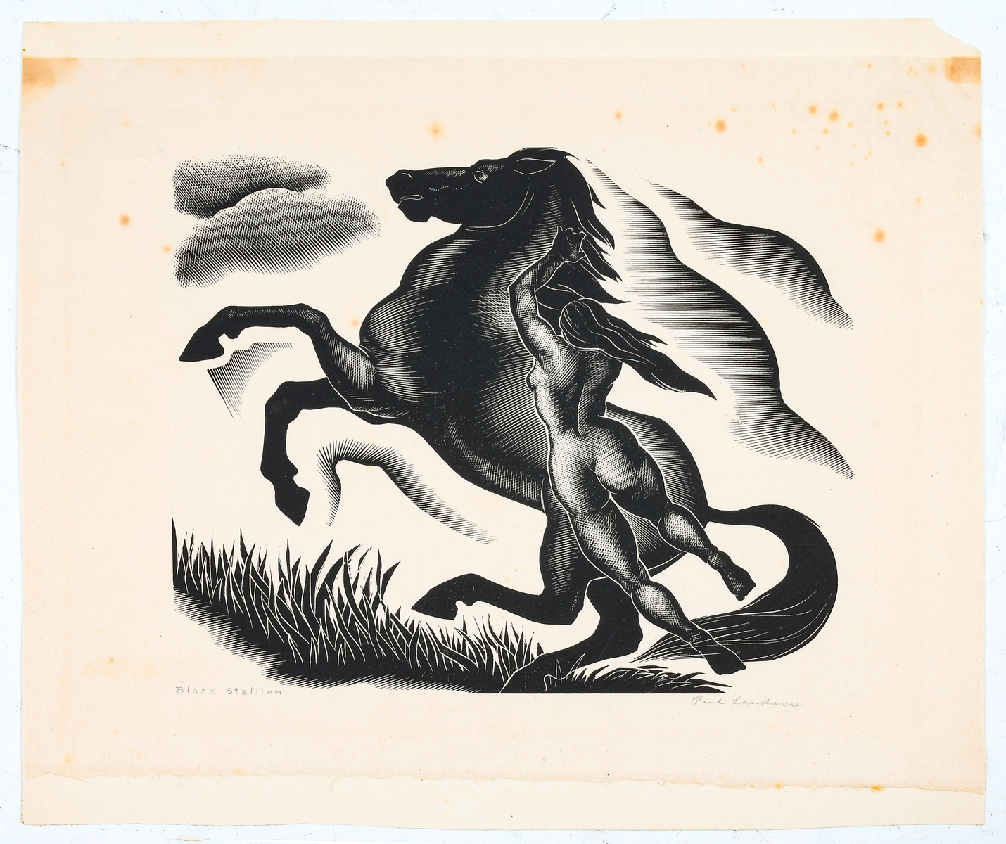 Appraisal: LANDACRE Paul American - ''Black Stallion'' Wood Engraving '' x