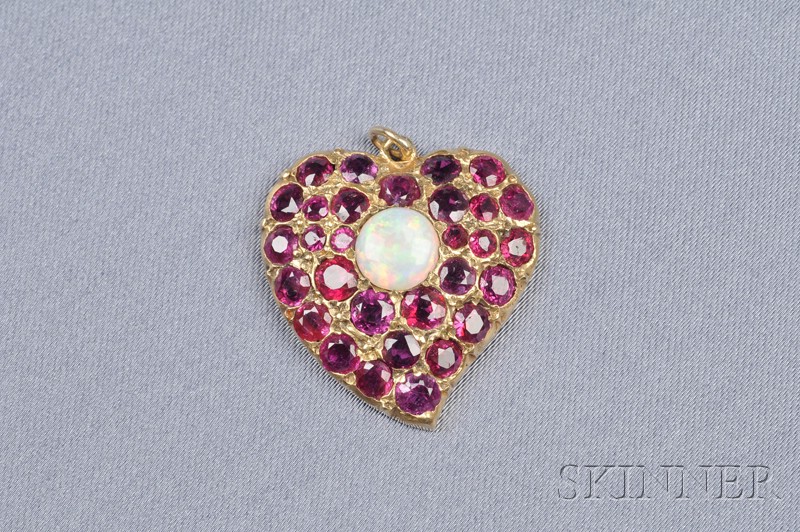 Appraisal: kt Gold Ruby and Opal Witch's Heart Pendant centering a