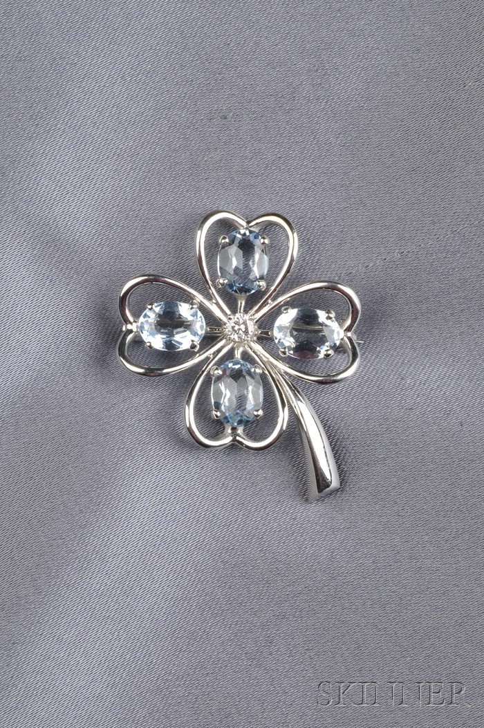 Appraisal: kt White Gold Aquamarine and Diamond Brooch J E Caldwell