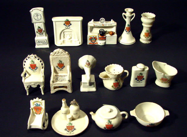 Appraisal: Fifteen Eastbourne crested china items including a fireplace rocking chair