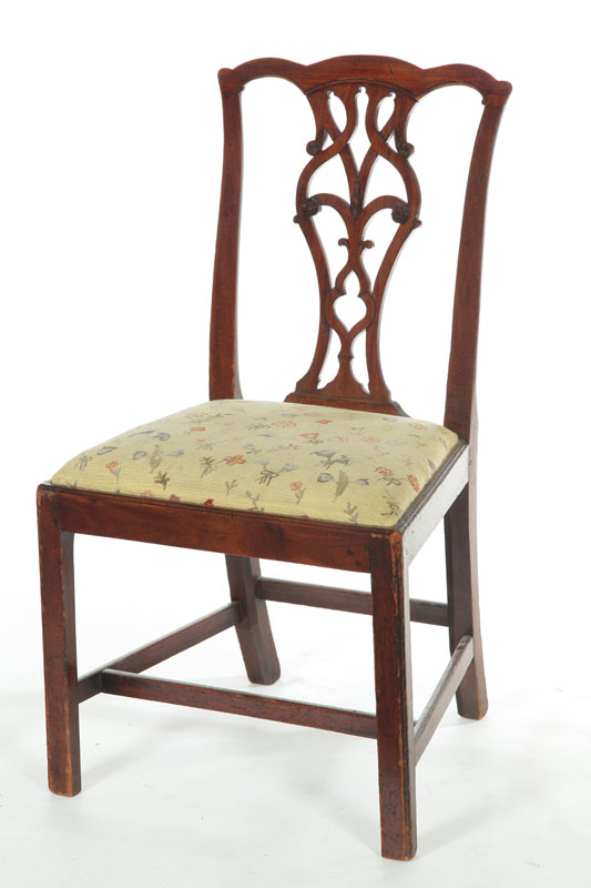 Appraisal: CHIPPENDALE SIDE CHAIR American or English th century mahogany Pierced