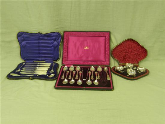 Appraisal: Modern cased set of four silver salts and spoons with