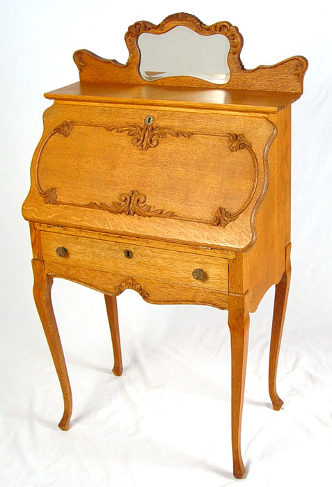 Appraisal: DIMINUTIVE GOLDEN OAK SLANT FRONT WRITING DESK Early th C