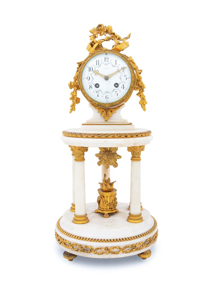 Appraisal: A French Gilt Bronze Mounted Marble Portico Clock A French