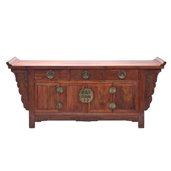 Appraisal: Large Ming-Style Huanghuali Three-Drawer Coffer Table Liansanchu th Century A